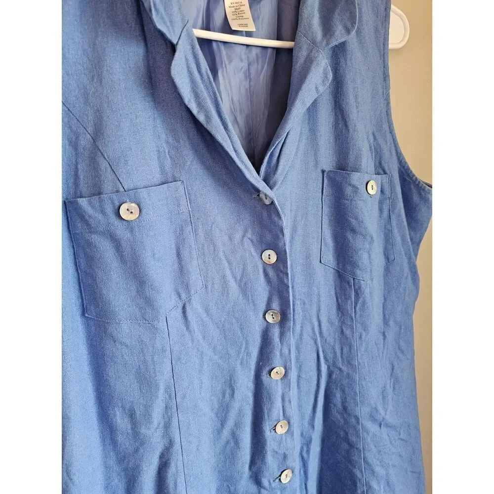 Coldwater Creek Linen Blend Sleeveless Button Front Shirt Dress Lagenlook - Picture 2 of 6